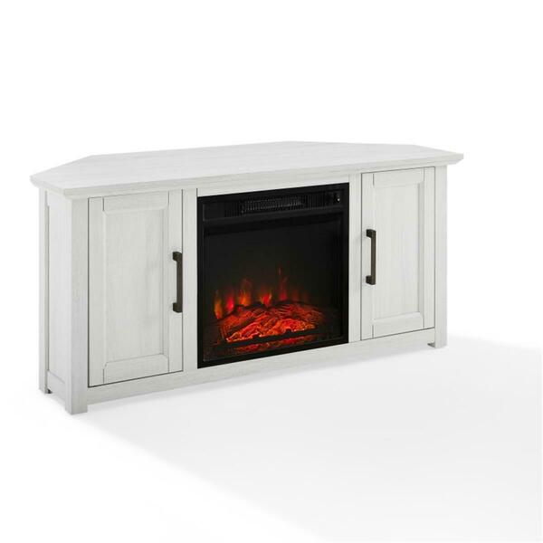 Plugit 48 in. Camden Corner TV Stand with Fireplace - Whitewash PL3595799